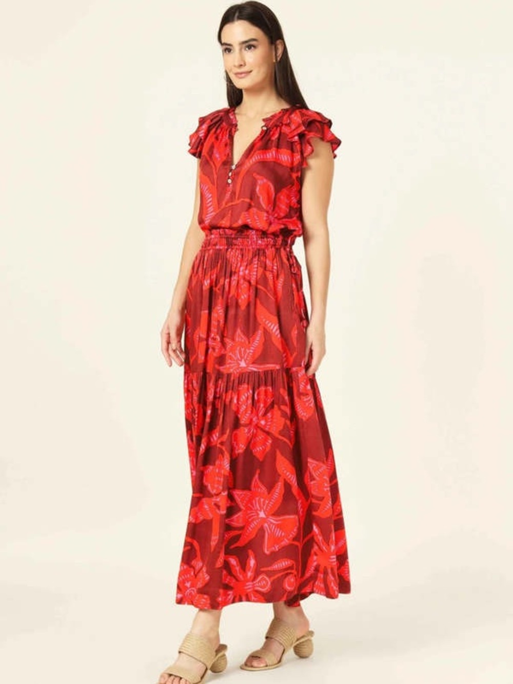 OMIKA Pink Red Floral Print Dress - One Size